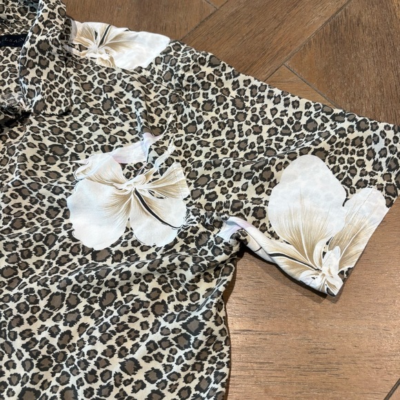 AllSaints Brown Leopard Print Kuhi Shirt with White Floral Design Size Small - Picture 6 of 10